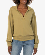 Audrina Drop Shoulder Collared Sweatshirt Pistachio