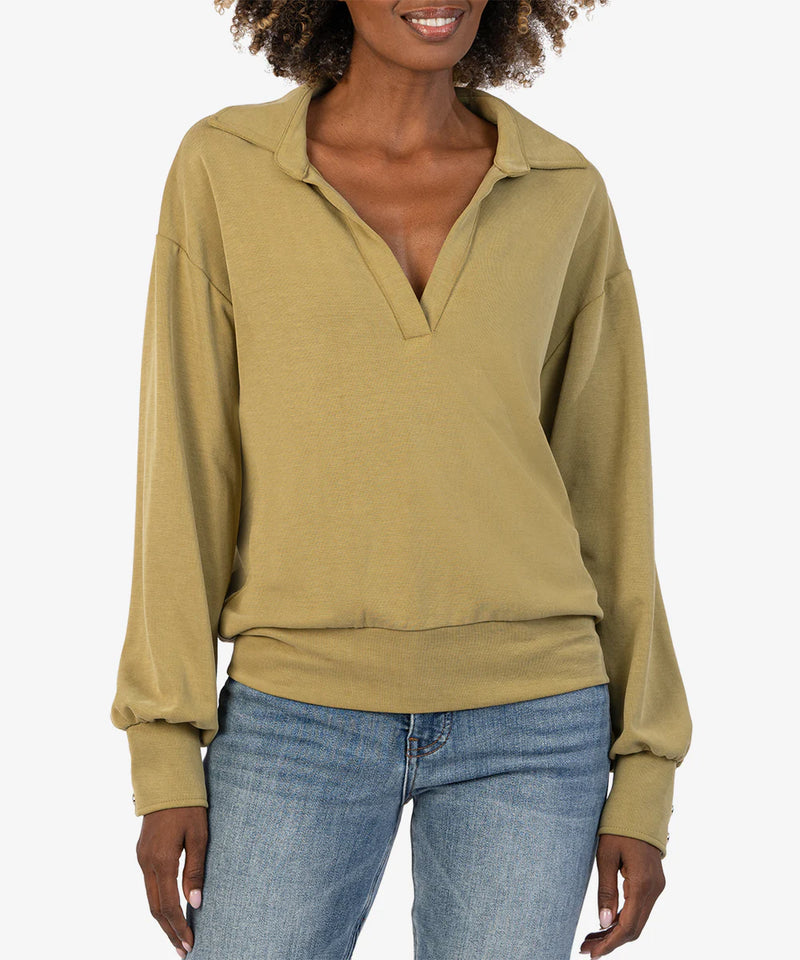 Audrina Drop Shoulder Collared Sweatshirt Pistachio