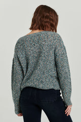 Rue Chunky Knit Vneck Sweater Spruce Melange