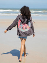Patchwork Peace Zip Up Hoodie Charcoal