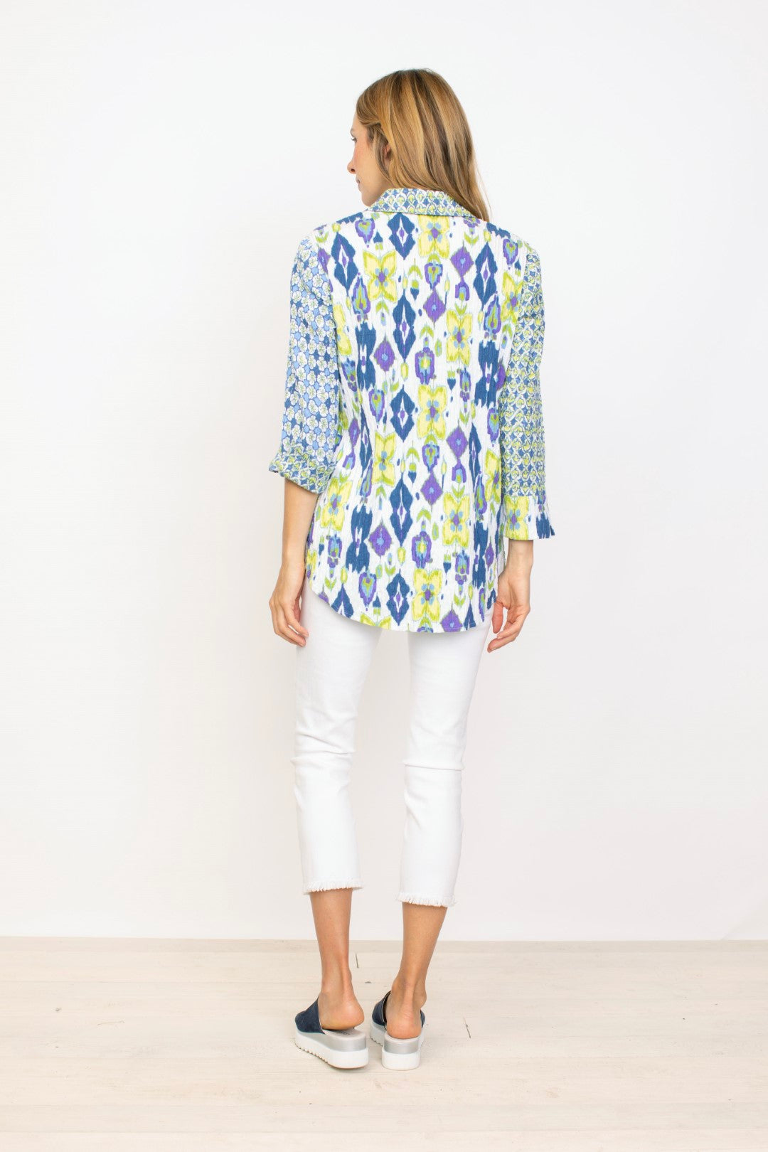 Ikat Mix Retro Button Down Shirt Garden