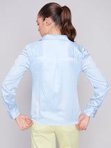 Ribbon Tape Sleeve Stripe Poplin Shirt Sky