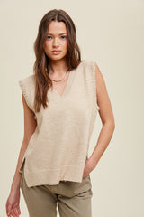 Stitched Detail Sweater Vest Taupe