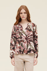 Mod Foilage Tie Neck Blouse Rosewood