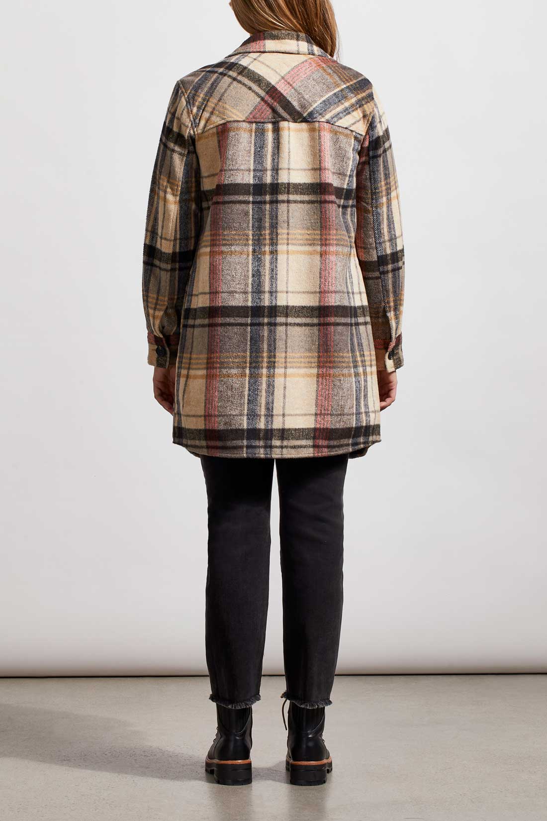 Notch Collar Plaid Long Shacket Teakwood