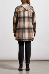 Notch Collar Plaid Long Shacket Teakwood