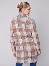 Collared Single Button Plaid Cardi  Truffle