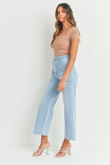 High Rise Cargo Pocket Wide Leg Jeans Light Denim