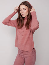 Fringe Detail Hoodie Sweater Heather Cinnamon