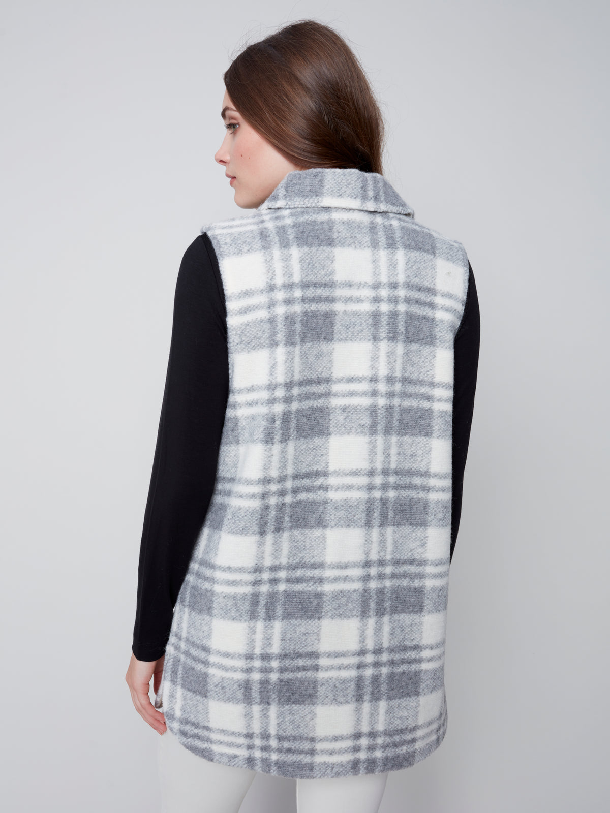 Boiled Wool Plaid Vest Light Grey