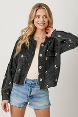 Double Gauze Embroidery Jacket Washed Black