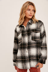 Plaid Button Down Oversize Shacket Black