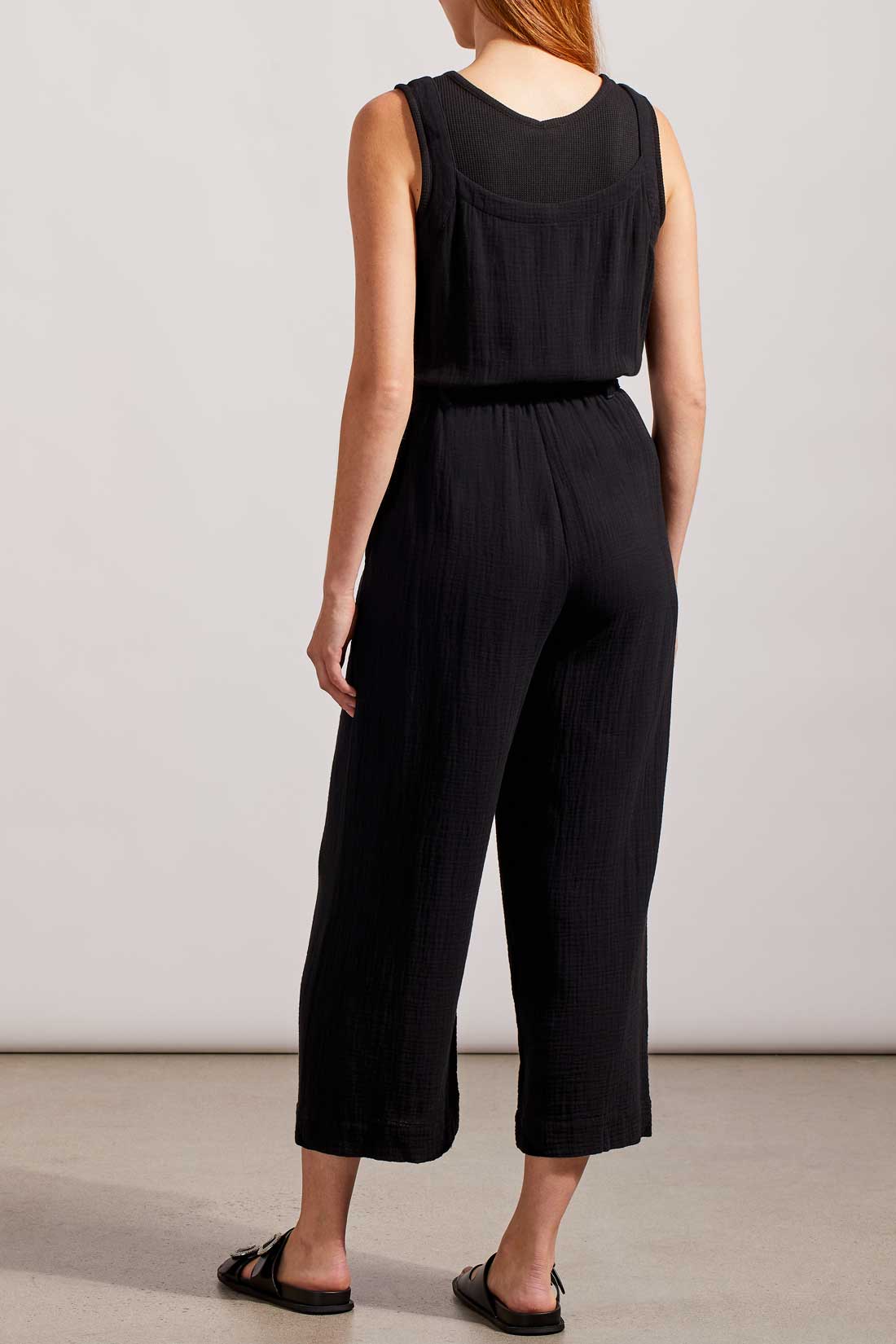 Button Front Tied Belt Jumpsuit Black