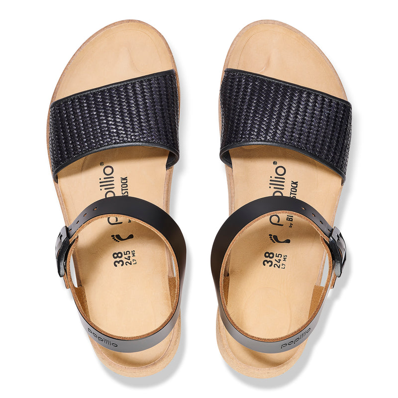 Glenda Raffia Leather Sandals Black