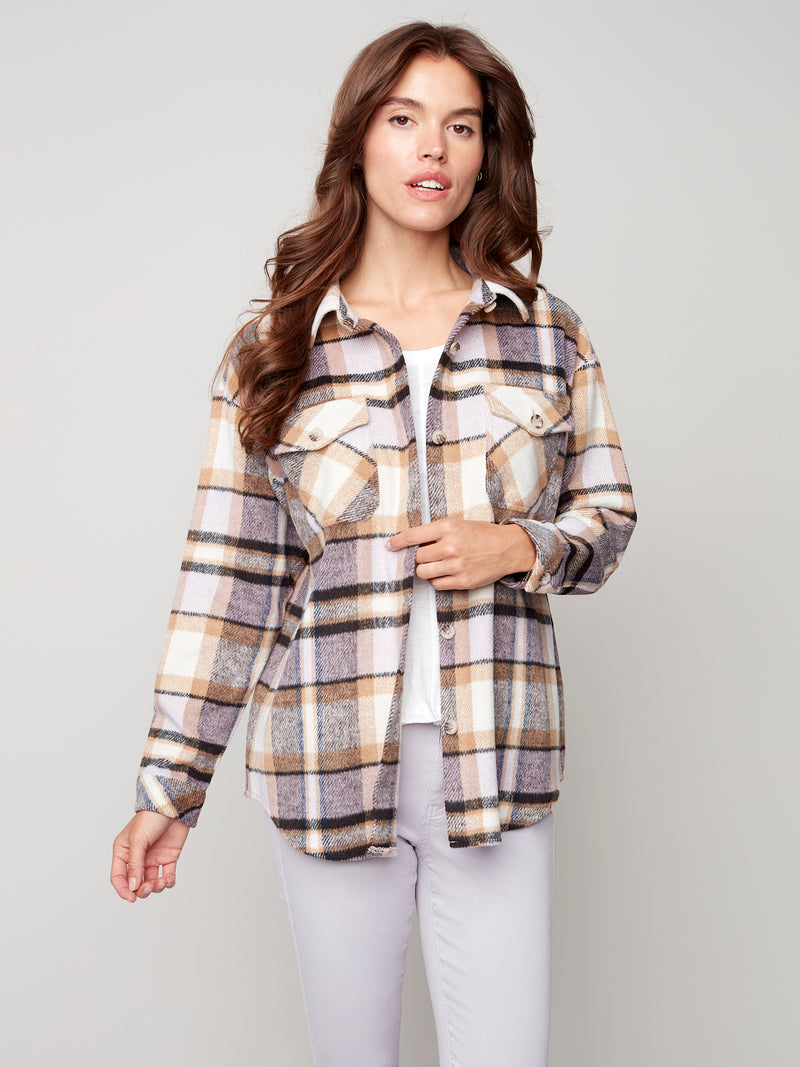 Plaid Flannel Shirt Jacket Lilac