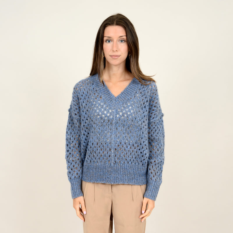 Nanumea Open Knit Sweater Blue Thistle