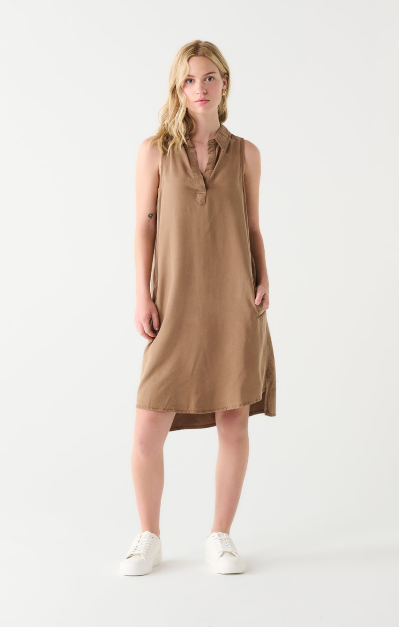 Collared Tencel Knee Length Dress Mocha