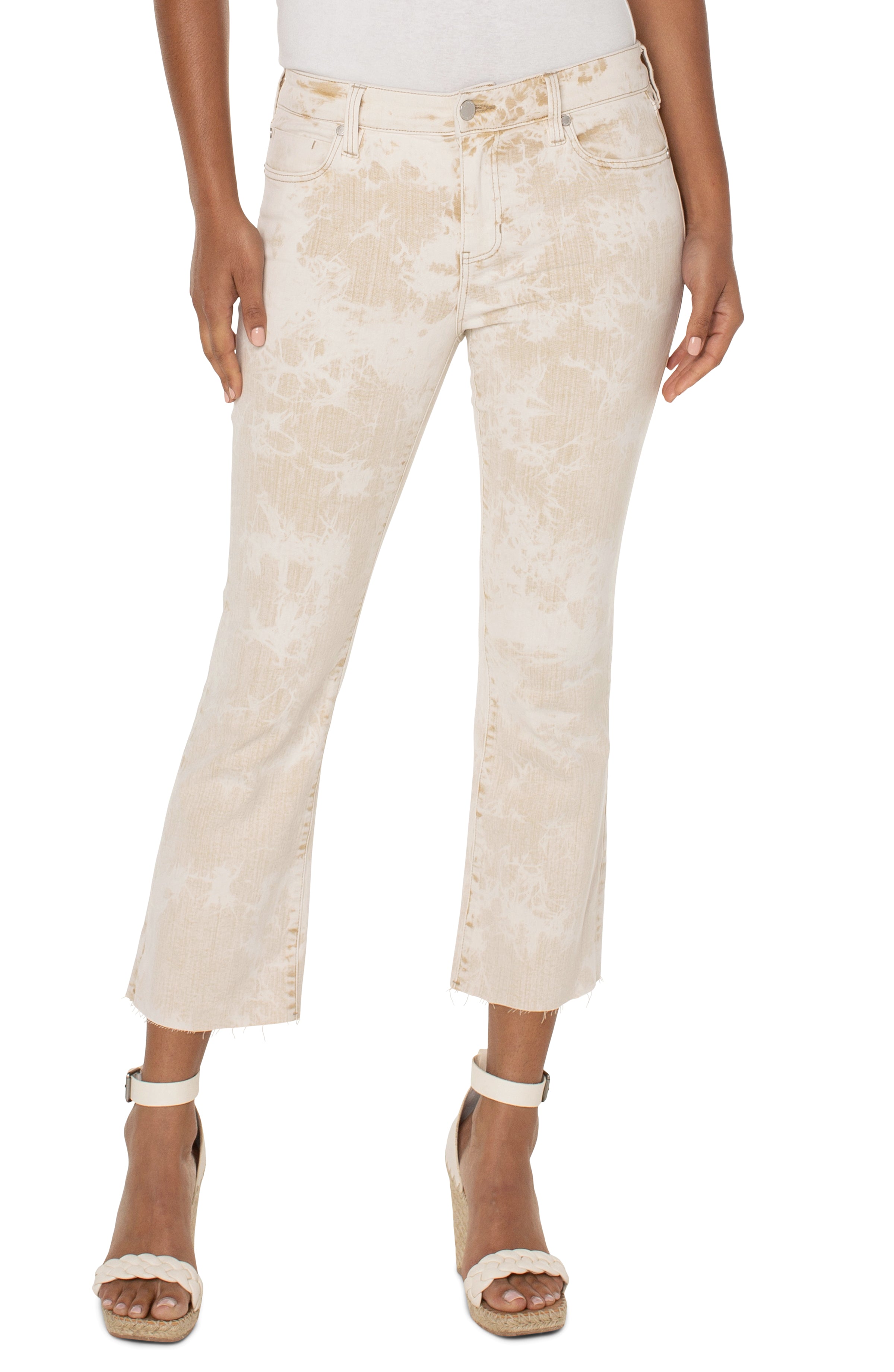 Hannah Cut Hem Crop Flare Jeans Biscuit Tan Tie Dye