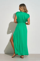 Deep V Tie Detail Slit Skirt Maxi Bright Green