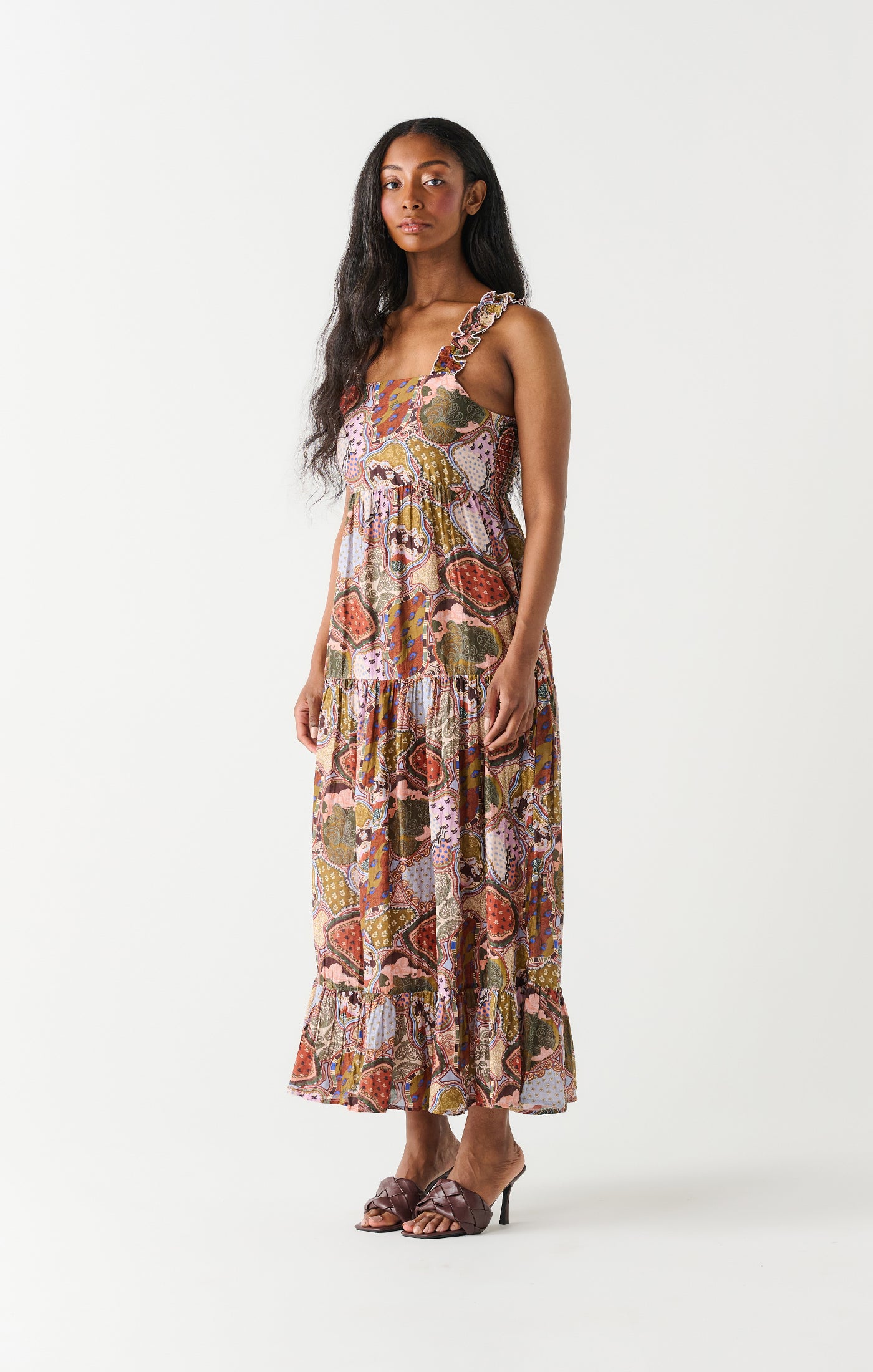 Ruffle Strap Tiered Maxi Dress Pasiley Medallion