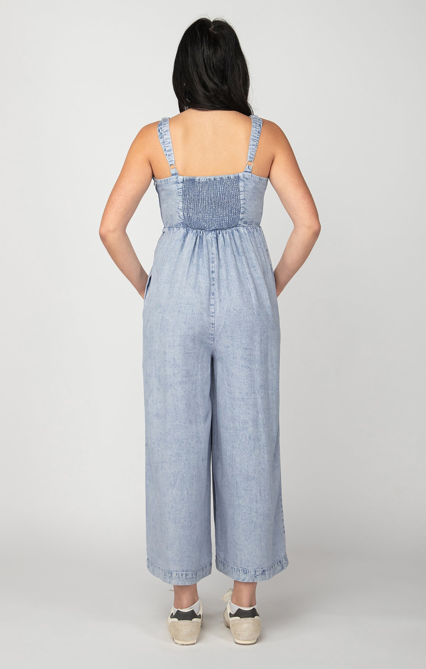 Tencel Knotted Front Wide Leg Jumpsuit Light Blue Wash