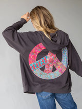 Patchwork Peace Zip Up Hoodie Charcoal