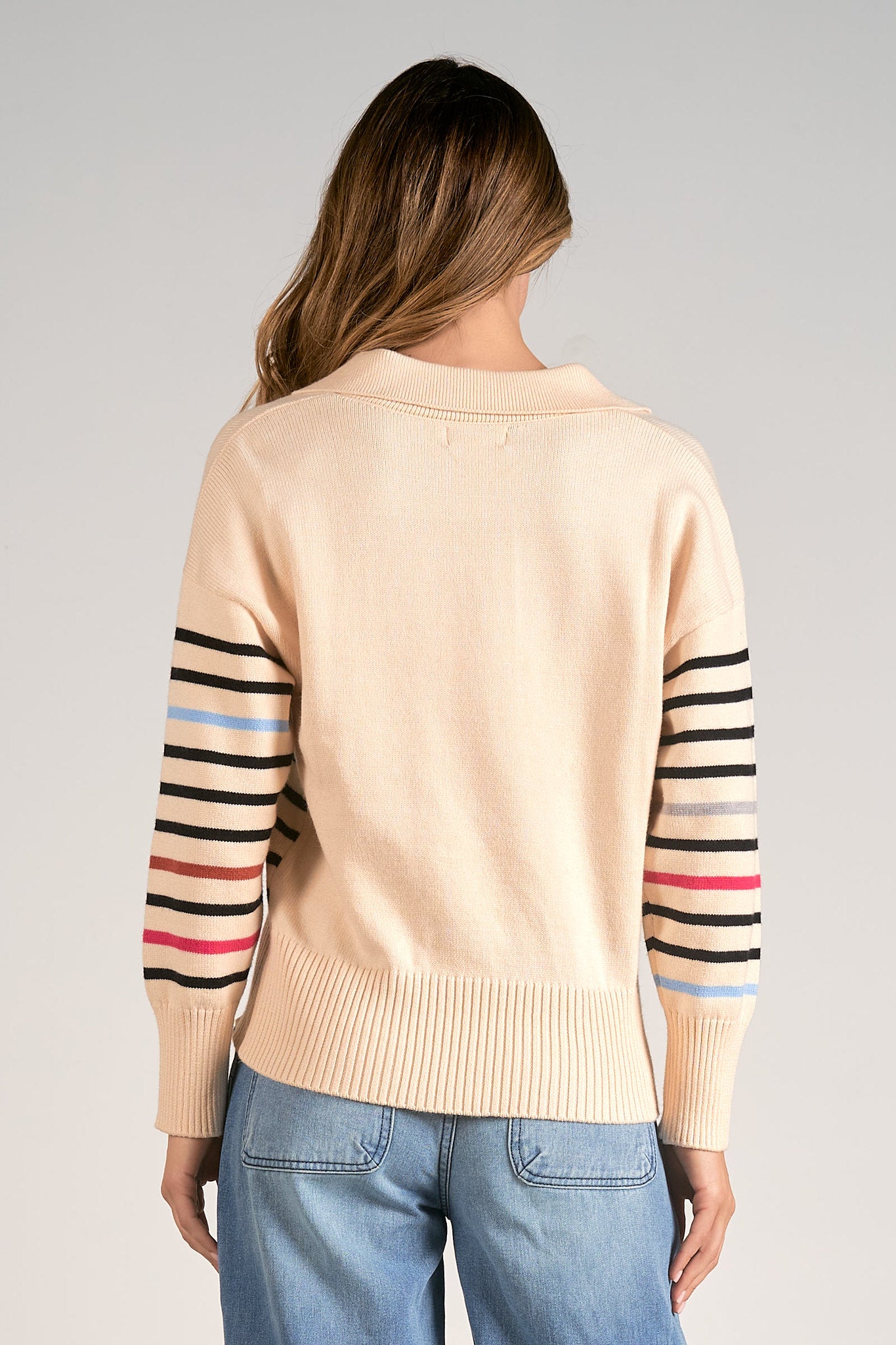 Multi Stripe Collared Sweater Beige