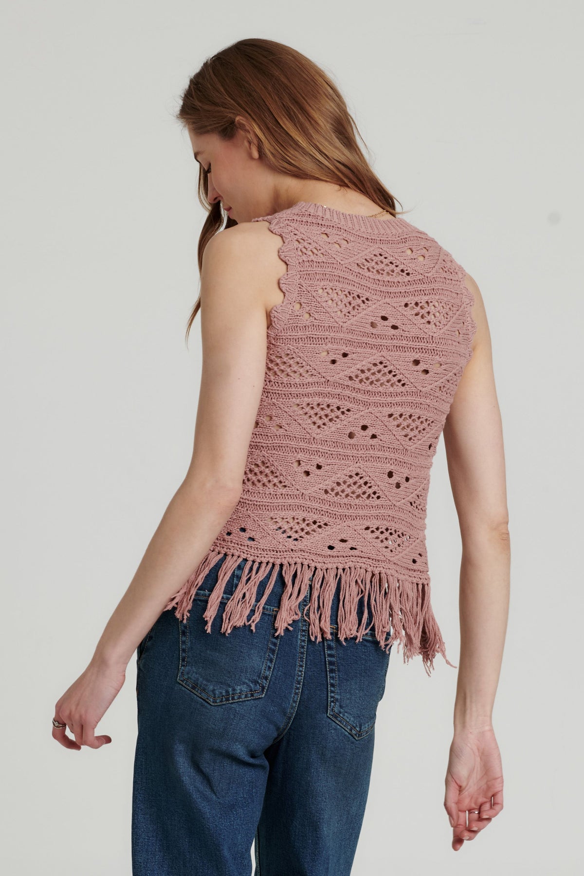Bodhi Fringe Hem Crochet Tank Rose Smoke