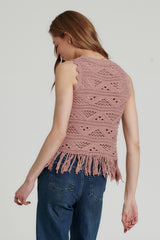 Bodhi Fringe Hem Crochet Tank Rose Smoke