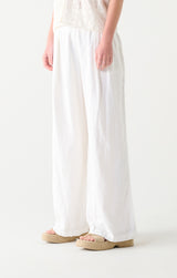 High Waist Elastic Waist Wide Leg Pants White