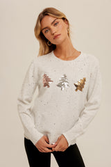 Sequin Tree Speckle Yarn Sweater Off White