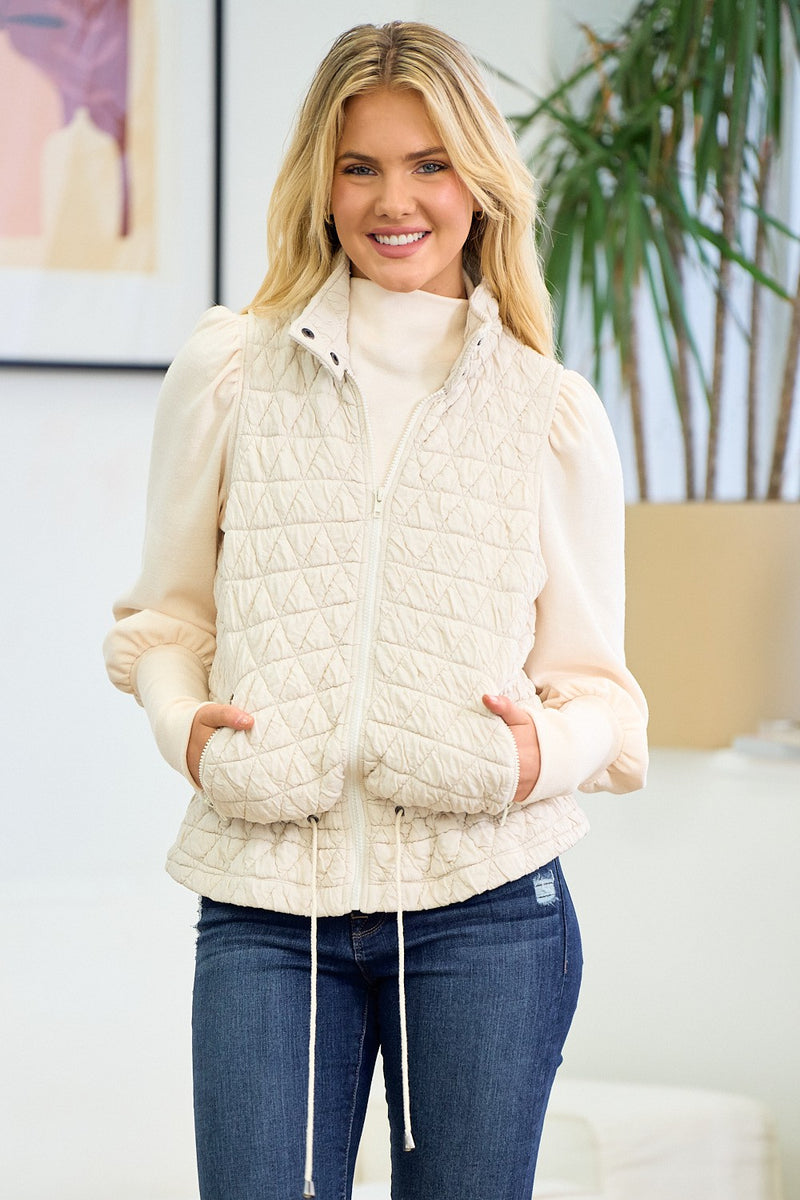 Quilted Drawstring Waist Vest Stone