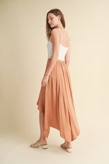 High Low Asymmetric Hem Skirt Camel
