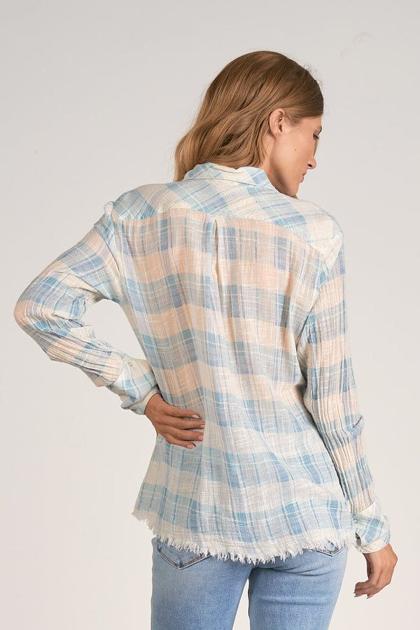 Washed Plaid Gauze Button Down Shirt