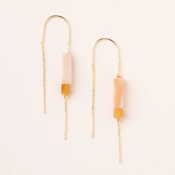 Rectangle Stone Earring Rose Quartz + Gold