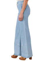 V Yoke Porkchop Pocket Angled Seam Flare Jeans Light Blue
