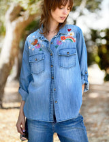 Happy Place Button Down Shirt Denim