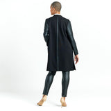 Leather Sleeve Open Knit Long Jacket Black