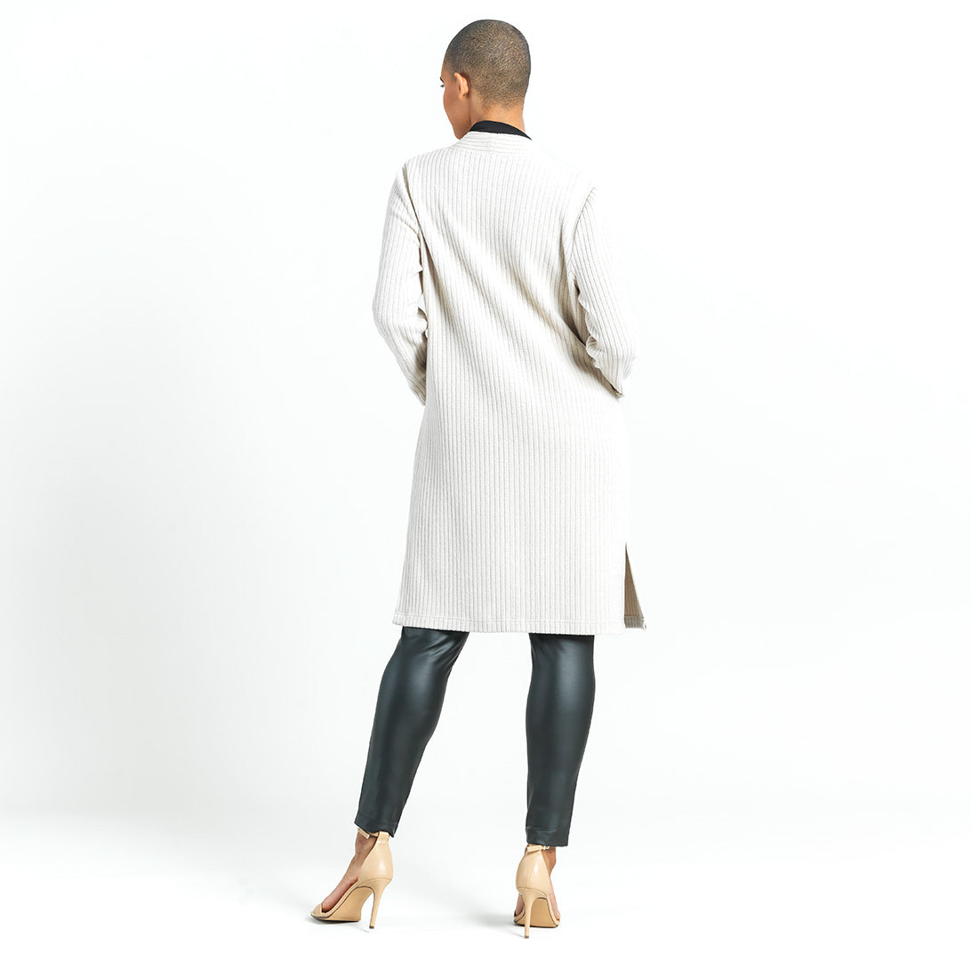 Texture Stripe Front Pockets Long Cardi Sand
