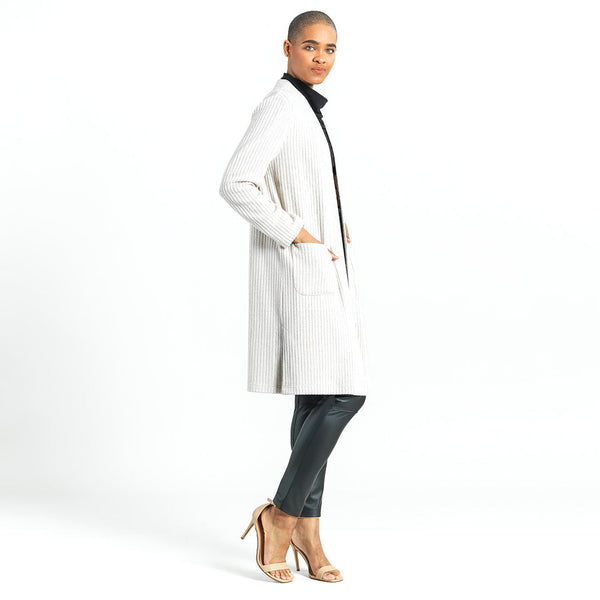 Texture Stripe Front Pockets Long Cardi Sand