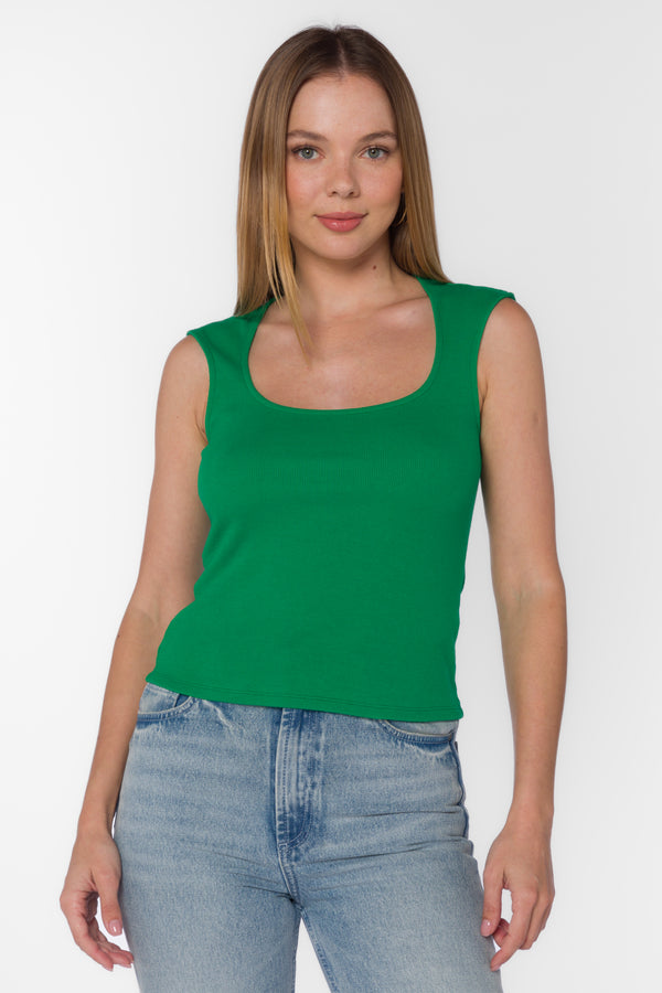 Hayes Ribbed Square Neck Tank Bright Green