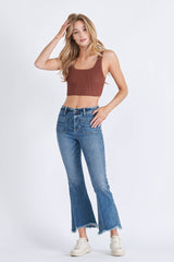 Happi Front Pocket Fray Hem Crop Flare Medium