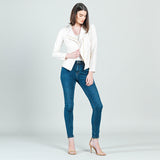 Classic Leather Knit Moto Jacket Ivory