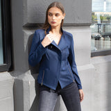 Classic Leather Knit Moto Jacket Navy