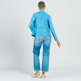 Classic Leather Knit Moto Jacket Sky Blue