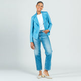 Classic Leather Knit Moto Jacket Sky Blue