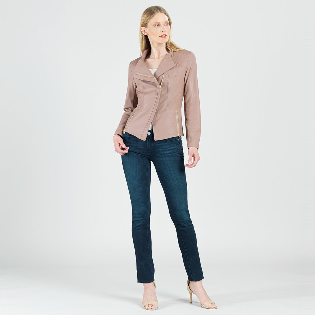 Classic Leather Knit Moto Jacket Taupe
