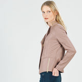 Classic Leather Knit Moto Jacket Taupe