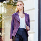 Classic Leather Knit Moto Jacket Eggplant