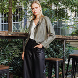 Classic Leather Knit Moto Jacket Olive